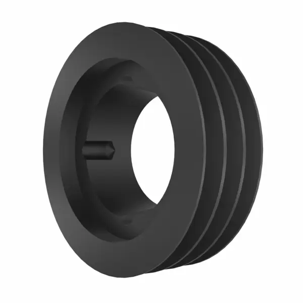 Schwarze, mehrstufige Riemenscheibe mit mehreren Keilriemenrillen und zylindrischer Nabenbohrung.